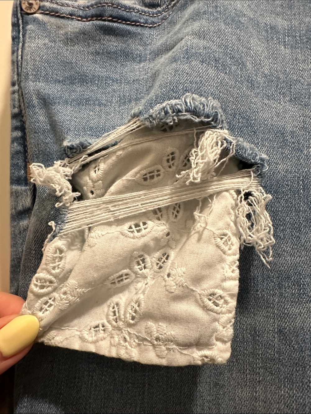 American Eagle Outfitters Light Blue Ripped Flare Jeans - Picture 3 of 5